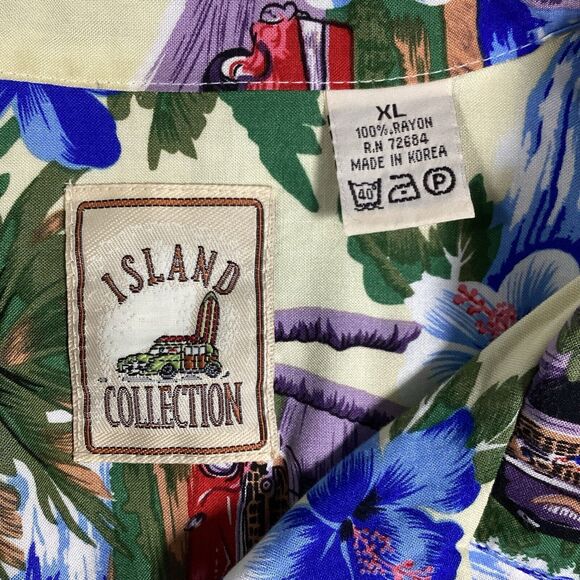 Vtg Island CollectionHawaiian Button Up Mens XL Classic Chevrolet Cars Floral - Picture 10 of 11